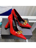 Versace Medusa Chain Patent Leather Pumps 9.5cm Red 2021 15