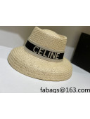 Celine Staw Bucket Hat with Logo Band Beige 2021