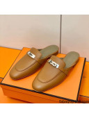 Hermes Oz Mule in Smooth Calfskin with Iconic Kelly Buckle Brown 19 2022(Handmade)