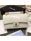 Chanel Crocodile Embossed Calfskin Classic Flap Bag A01112 White 2019