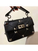 Valentino Roman Stud Lambskin Nappa Medium Chain Bag 0188 Black 2021