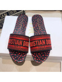 Dior Dway Flat Slide Sandals in Navy Blue and Red Hearts I Love Paris Embroidered Cotton 2021 54