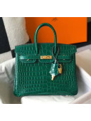 Hermes Birkin 25cm in Crocodile Embossed Calfskin Green 2020（Half-Handmade）