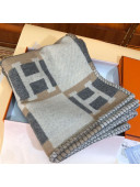 Hermes Wool Cashmere H Checker Blanket 180x135cm Grey 2019