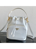 Prada Small Leather Pocket Drawstring Bucket Bag 1BH038 White 2019