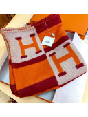 Hermes Wool Cashmere H Checker Blanket 180x135cm Orange 2019