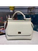 Dolce&Gabbana Classic Medium Sicily Palm-Grained Leather Top Handle Bag White