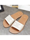 Celine Logo Leather Slide Sandals White 2021