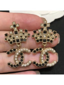 Chanel Crown Short Earrings Black 2021