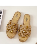 Valentino Roman Stud Flat Slide Sandals in Woven Leather Gold 2021