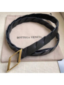 Bottega Veneta Width 2cm Intrecciato Calfskin Belt With Rhomboid Buckle Black/Gold 2020