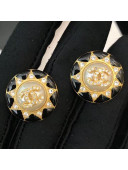 Chanel Sunflower Round Stud Earrings AB2025 Gold/Black 2019