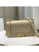 Chanel Quilted Calfskin Chain Medium Boy Flap Bag A67086 Beige 2019