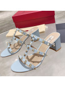 Valentino Rockstud Patent Leather Slide Sandal 6cm Light Blue 2021