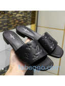 Louis Vuitton Monogram Embossed Calfskin Flat Slide Sandals Black 2020