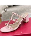 Valentino Rockstud Calfskin Slide Sandal 6cm Light Pink 2021