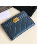 Chanel Iridescent Quilted Grained Leather Boy Card Holder Dark Blue 2019