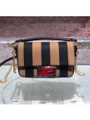 Fendi Baguette Mini Striped Leather Bag Light Brown/Black 2020