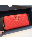 Chanel 19 Goatskin Long Zipped Wallet AP1063 Orange Red 2019