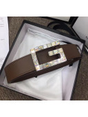 Gucci Width 3.5cm Leather Belt with Crystal Square G Buckle Coffee 2020