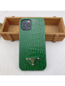 Prada Crocodile Embossed Leather iPhone Case Green 2021