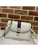 Gucci Ophidia Leather Small Top Handle Bag with Web ‎651055 White 2021