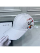 Gucci Canvas Baseball Hat with Mouse Embroidery White 2020