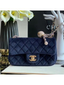 Chanel Quilted Velvet Small Flap Bag with Crystal Ball AS1787 Blue 2020