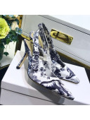 Dior Toile de Jouy Print Silk Slingback High Heel Pump Blue 2019