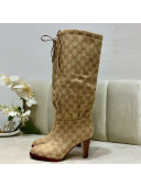 Gucci GG Canvas Tied Mid-heel High Knee Boot 551149 Beige 2019