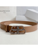 Balenciaga Calfskin Belt 25mm with Crystal BB Buckle Brown 2021