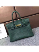 Hermes Ostrich Leather Birkin 30/35cm Bag Deep Green