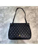 Balenciaga B. Quilted Lambskin Large Flap Bag Black/Gold 2020