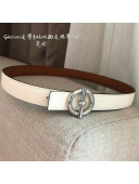 Hermes Glenan Reversible Calfskin Belt 24mm with Ring Buckle White/Silver 2021