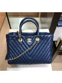 Chanel Chevron Aged Calfskin Large Shopping Bag A57974 Blue 2018