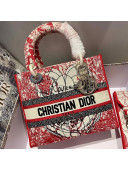 Dior Medium Lady D-Lite Bag in Red and White D-Royaume d'Amour Embroidery 2021