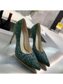 Jimmy Choo Suede Crystal High-Heel Pumps Green 2020