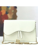 Dior Saddle Large Wallet on Chain Clutch WOC in Grained Calfskin White 2019