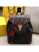 Fendi F Logo Leather and Black Grained Leather Backpack 2018