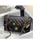 Chanel Quilted Leather Medium Flap Bag with Emblem Charm A01112 Black 2021