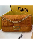 Fendi FF Velvet Large Baguette Flap Bag Brown 2019