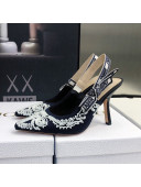 Dior J'Adior Slingback Pumps 9.5cm in Deep Blue and White Cornely-Effect Embroidery 2022