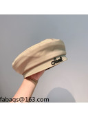 Chanel Fabric Beret Hat with Matte Logo Beige 2021