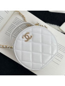 Chanel Lambskin Round Clutch with Chain and Top Handle White 2021