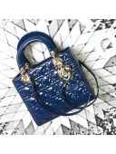 Dior My Lady Dior Medium Bag in Patent Cannage Calfskin Blue/Gold 2019