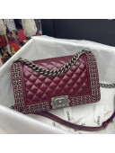 Chanel Wax Leather Medium Boy Flap Bag with Chain Charm A67086 Burgundy 2021