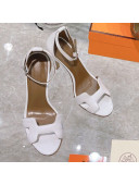 Hermes Premiere Grained Leather Heel 10.5cm Sandals White 2021 22