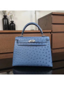 Hermes Original Ostrich Leather Kelly 25cm/28cm Sky Blue