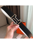 Hermes Tonight Reversible Leather Buckle Belt 38mm Black/White/Silver 2019