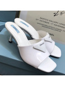 Prada Shiny Leather Heel Slide Sandals White 2021